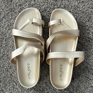 J/SLIDES Shiny Gold Strappy Sandals